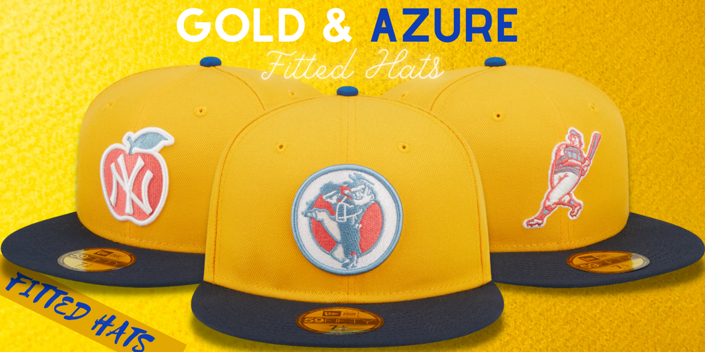 New Era Gold & Azure 59FIFTY Fitted Hats (August 4th)