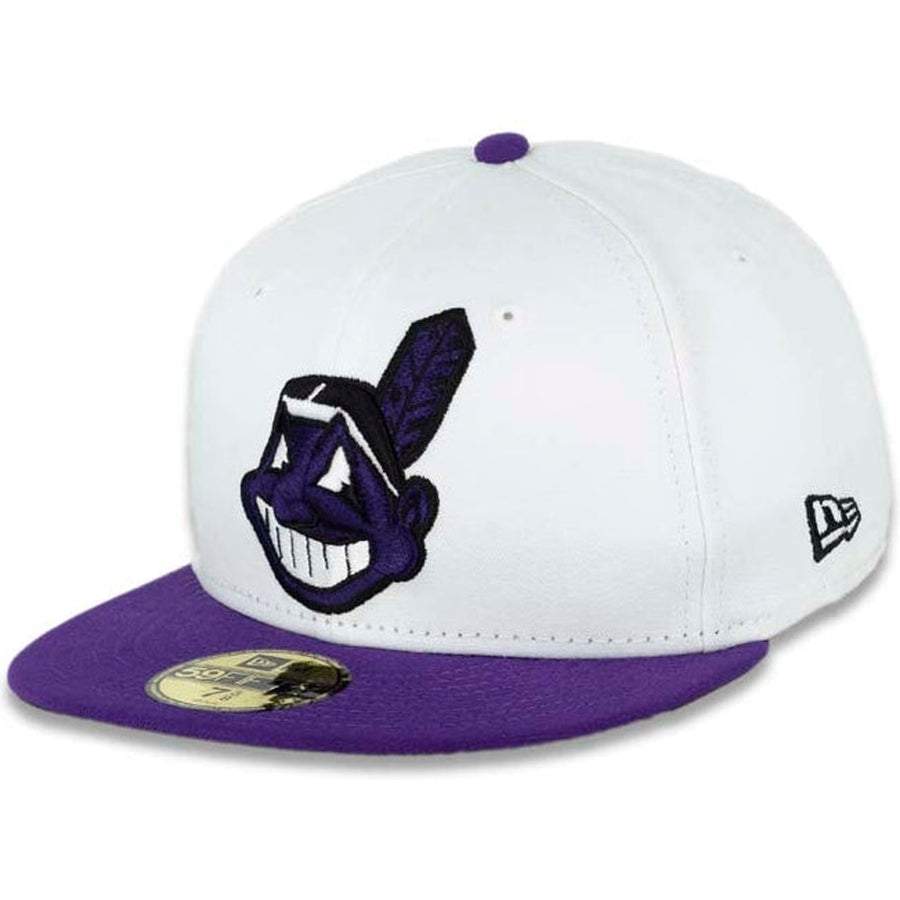 New Era Cleveland Indians White/Purple Chief Wahoo 59FIFTY Fitted Hat