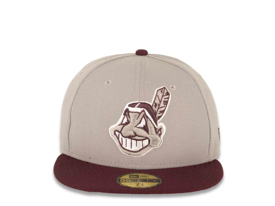 New Era Cleveland Indians Light Gray/Maroon Chief Wahoo 59FIFTY Fitted Hat