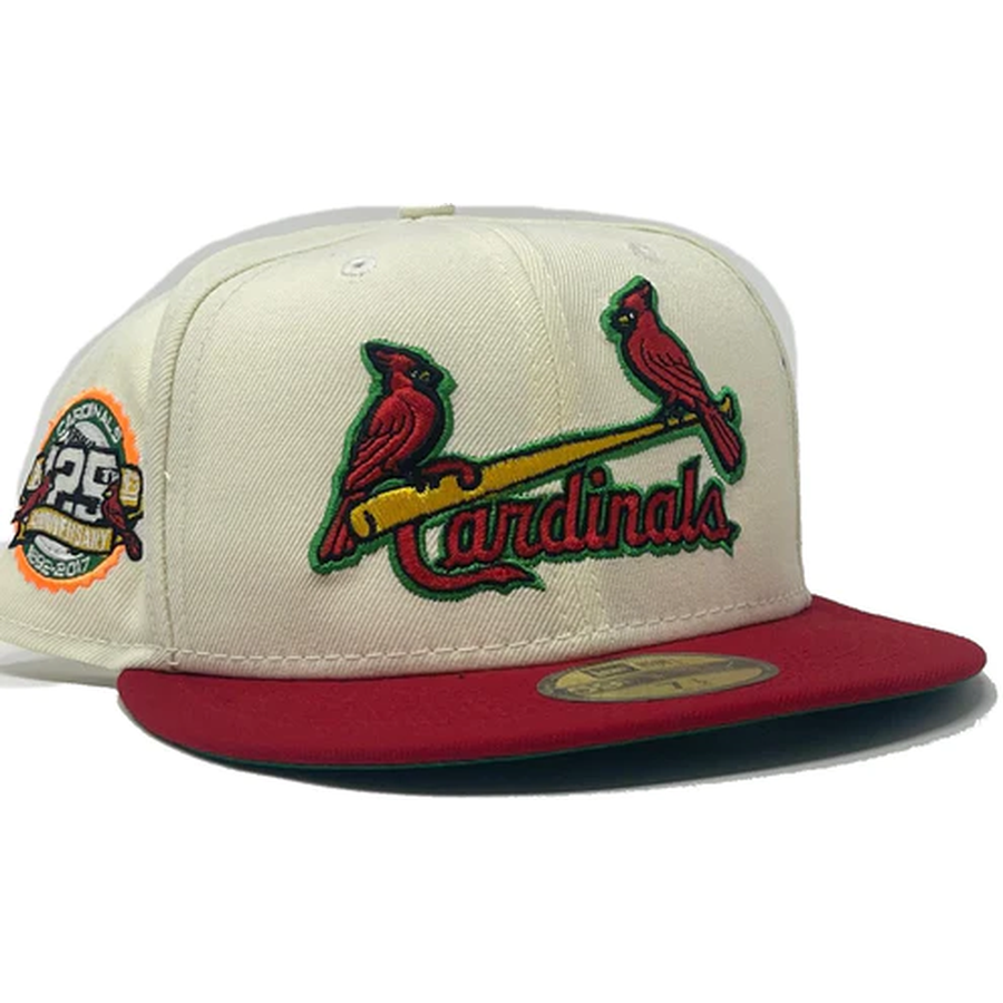 New Era St. Louis Cardinals Off-White 125th Anniversary Green Undervisor 59FIFTY Fitted Hat