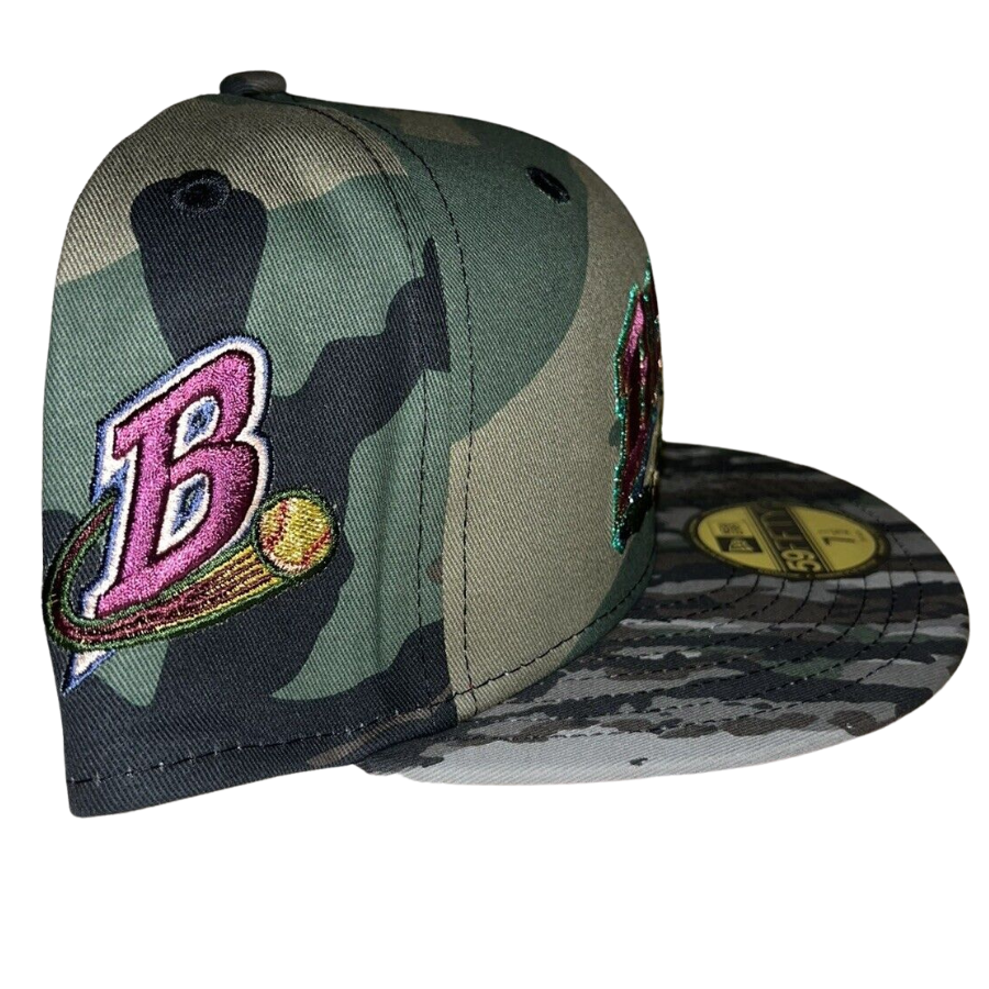 New Era Buffalo Bison Woodland Camo Red Undervisor 59FIFTY Fitted Hat