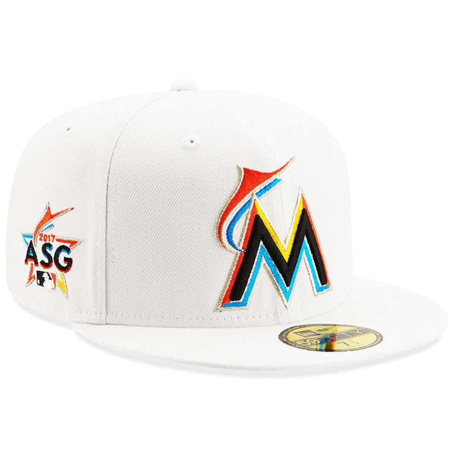 New Era White Miami Marlins 2017 MLB All-Star Game Patch Undervisor 59FIFTY Fitted Hat