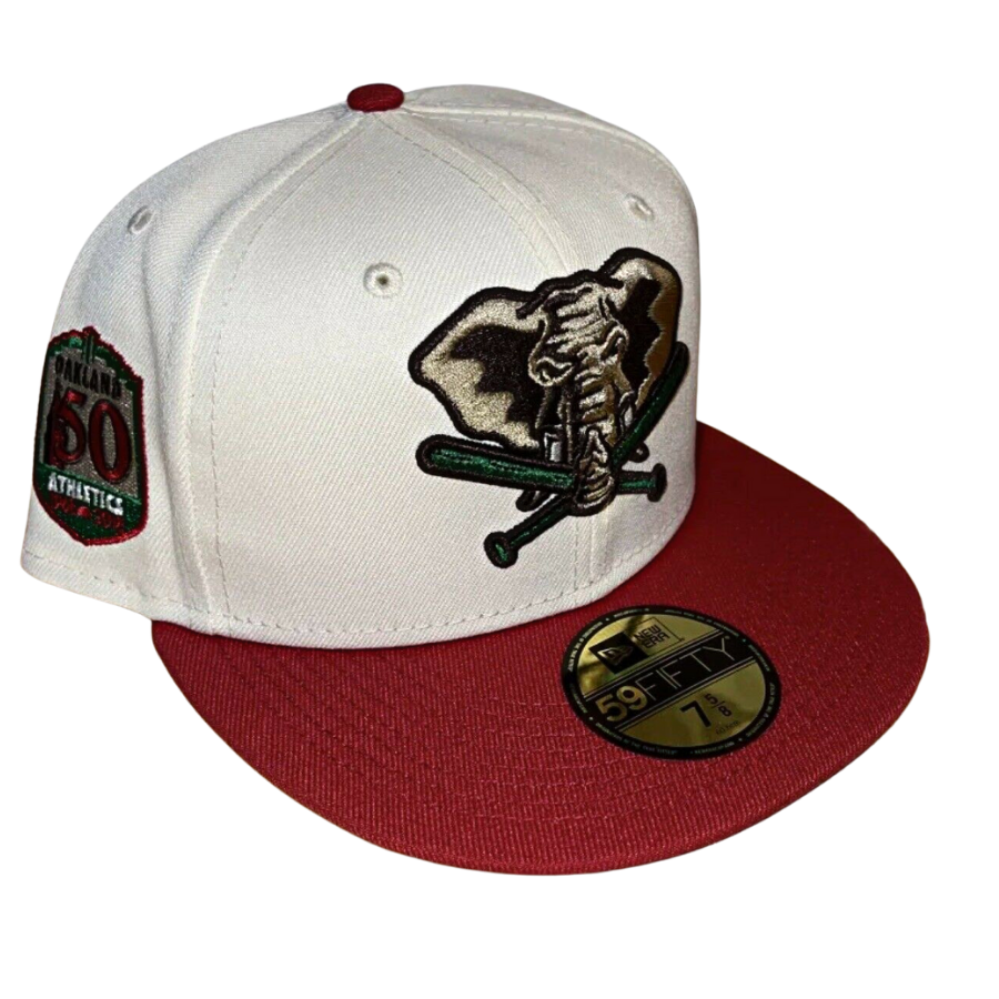 New Era Oakland Athletics Stomper White/Burgundy 50th Anniversary Kelly Green UV 59FIFTY Fitted Hat