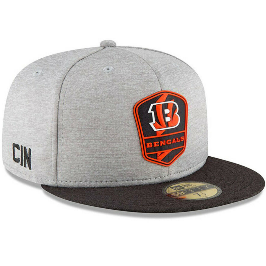 New Era Cincinnati Bengals Heather Grey 2018 NFL Sideline Road 59FIFTY Fitted Hat