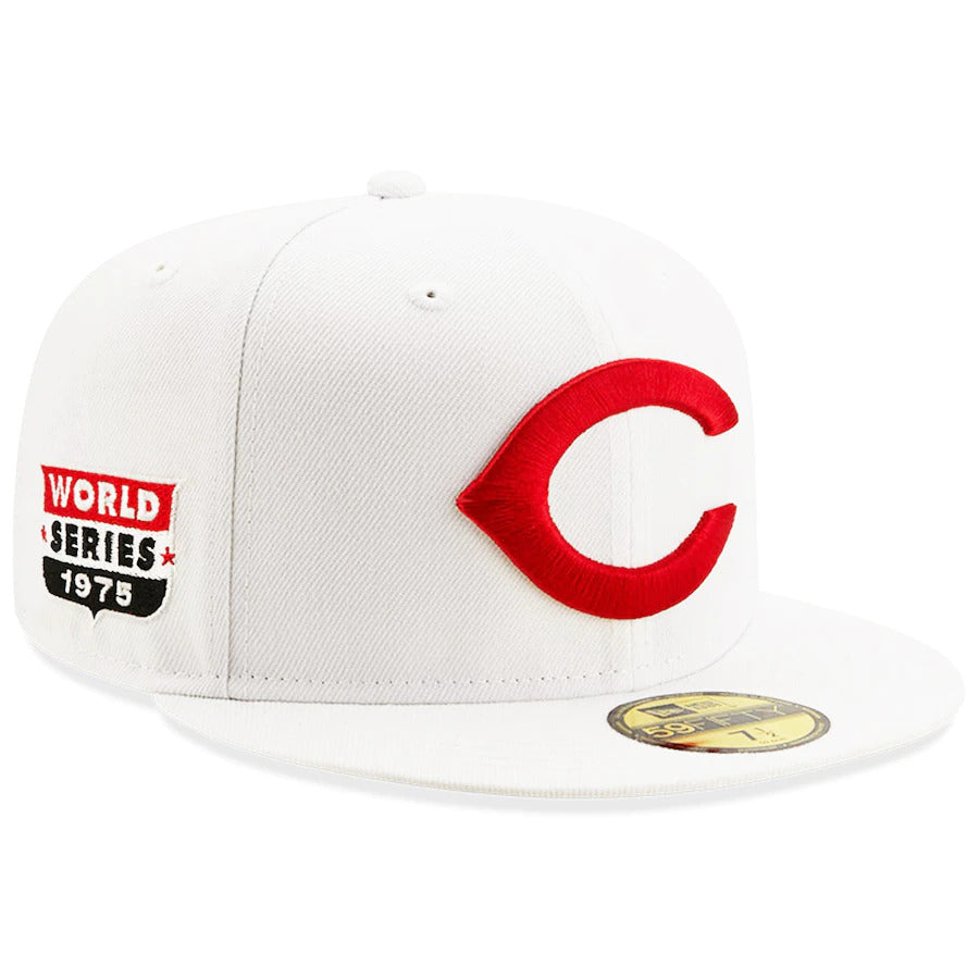 New Era White Cincinnati Reds 1975 World Series Patch Undervisor 59FIFTY Fitted Hat