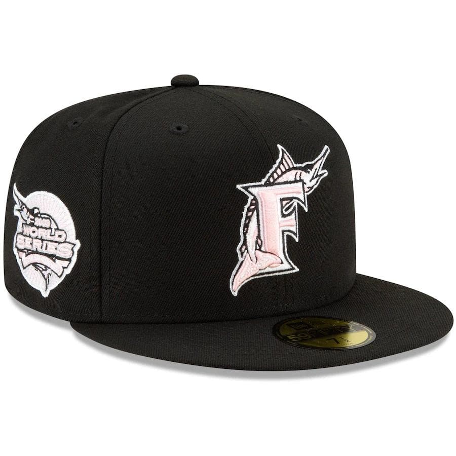 New Era Florida Marlins Black Cooperstown Collection 2003 World Series Champions Pink Undervisor 59FIFTY Fitted Hat