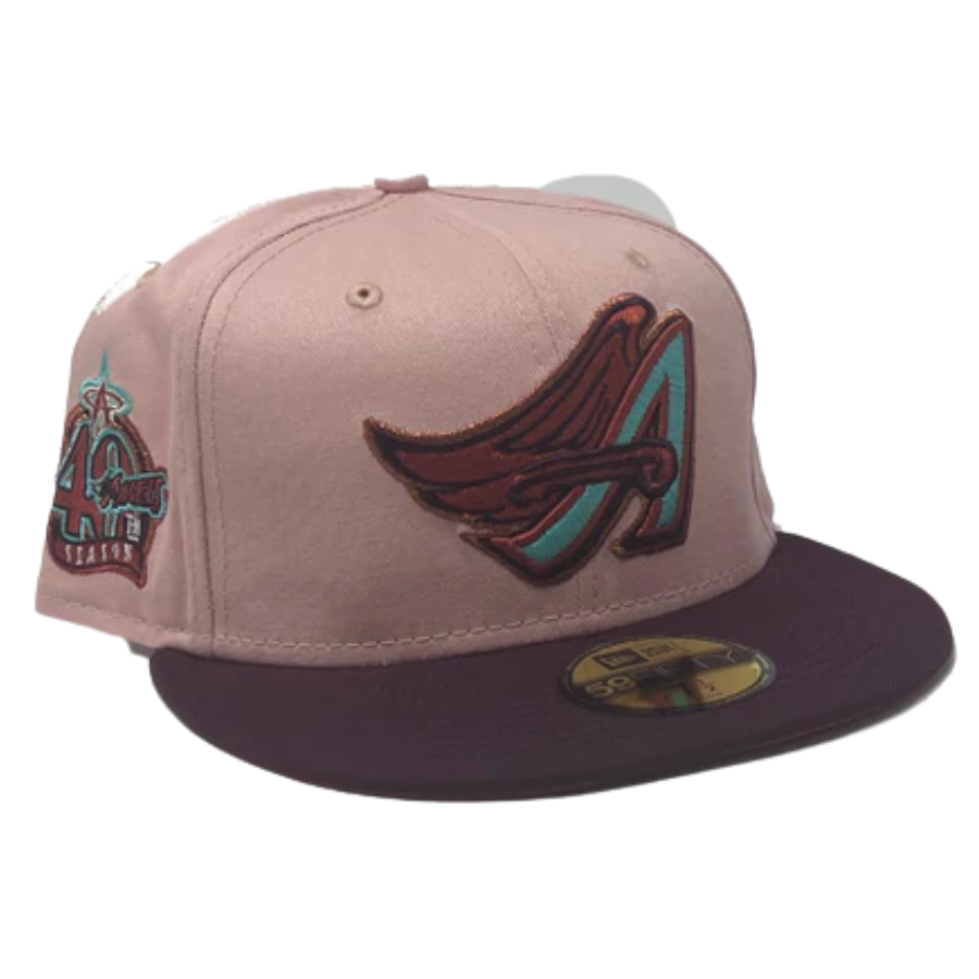 New Era Anaheim Angels Soft Salmon Pink/Maroon 40th Anniversary 59FIFTY Fitted Hat