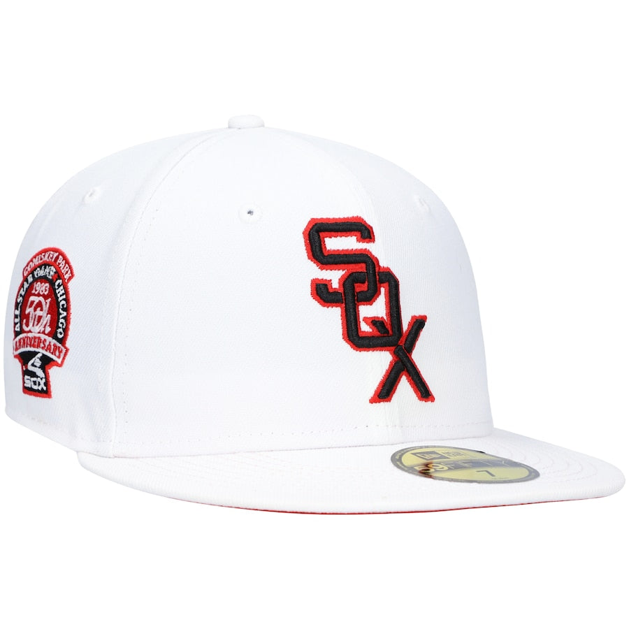 New Era White Chicago White Sox 50th Anniversary Patch Red Undervisor 59FIFTY Fitted Hat