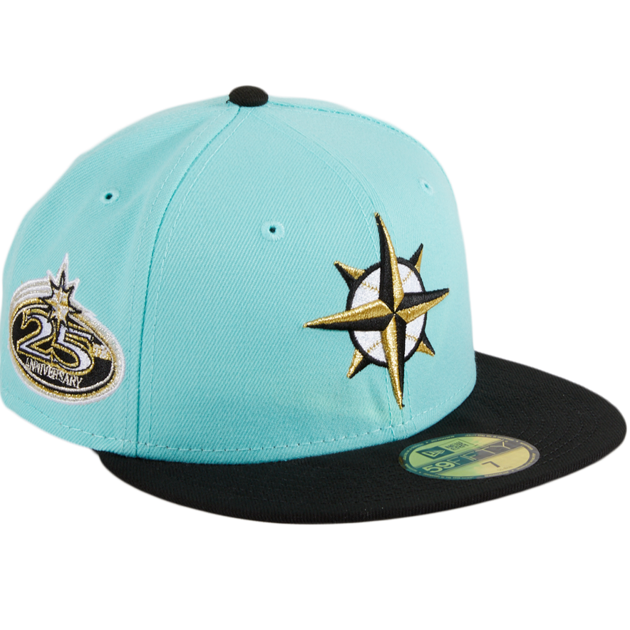 SEATTLE MARINERS 25TH ANNIVERSARY AQUA PINK BRIM NEW ERA FITTED HAT –  Sports World 165