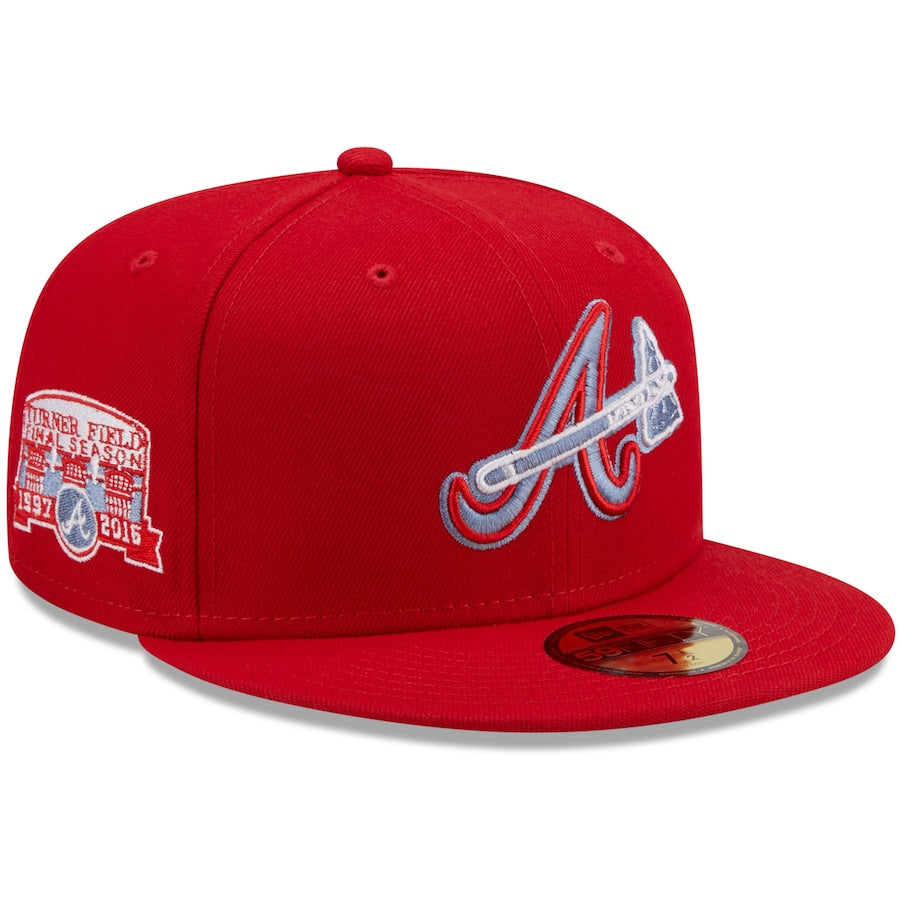 New Era Atlanta Braves Scarlet Red 2016 Final Season at Turner Field Blue Undervisor 59FIFTY Fitted Hat