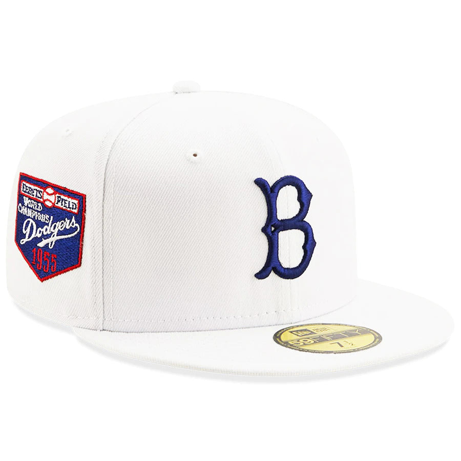 New Era White Los Angeles Dodgers 1955 World Series Patch Undervisor 59FIFTY Fitted Hat