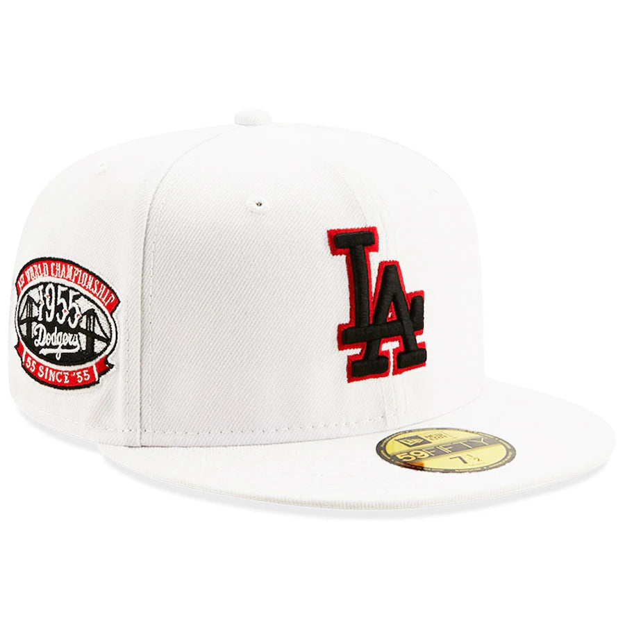 New Era White Los Angeles Dodgers 1st World Series Championship Patch Red Undervisor 59FIFTY Fitted Hat