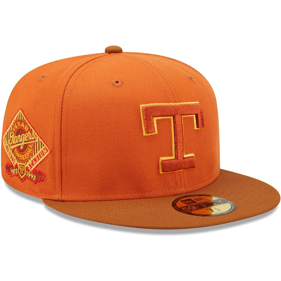 Red Texas Rangers Soft Yellow Bottom 40th Anniversary Side Patch New Era  59Fifty Fitted