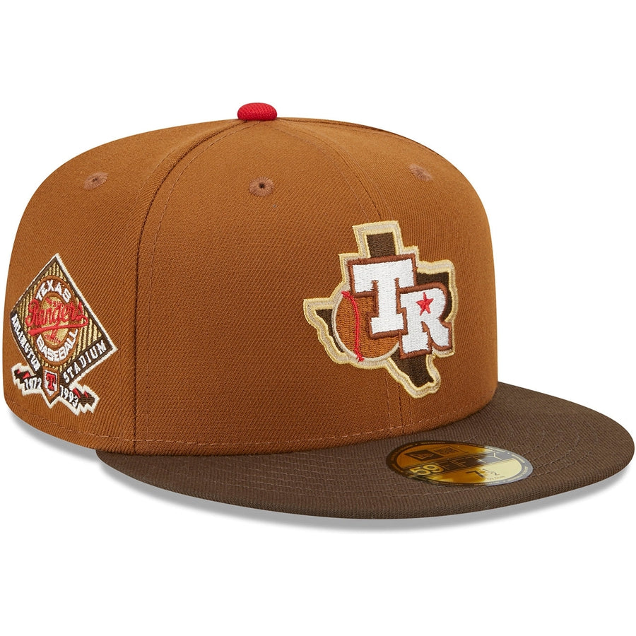 New Era Texas Rangers Beer Pack 40th Anniversary Patch Hat Club Exclusive 59FIFTY Fitted Hat Gold/Brown