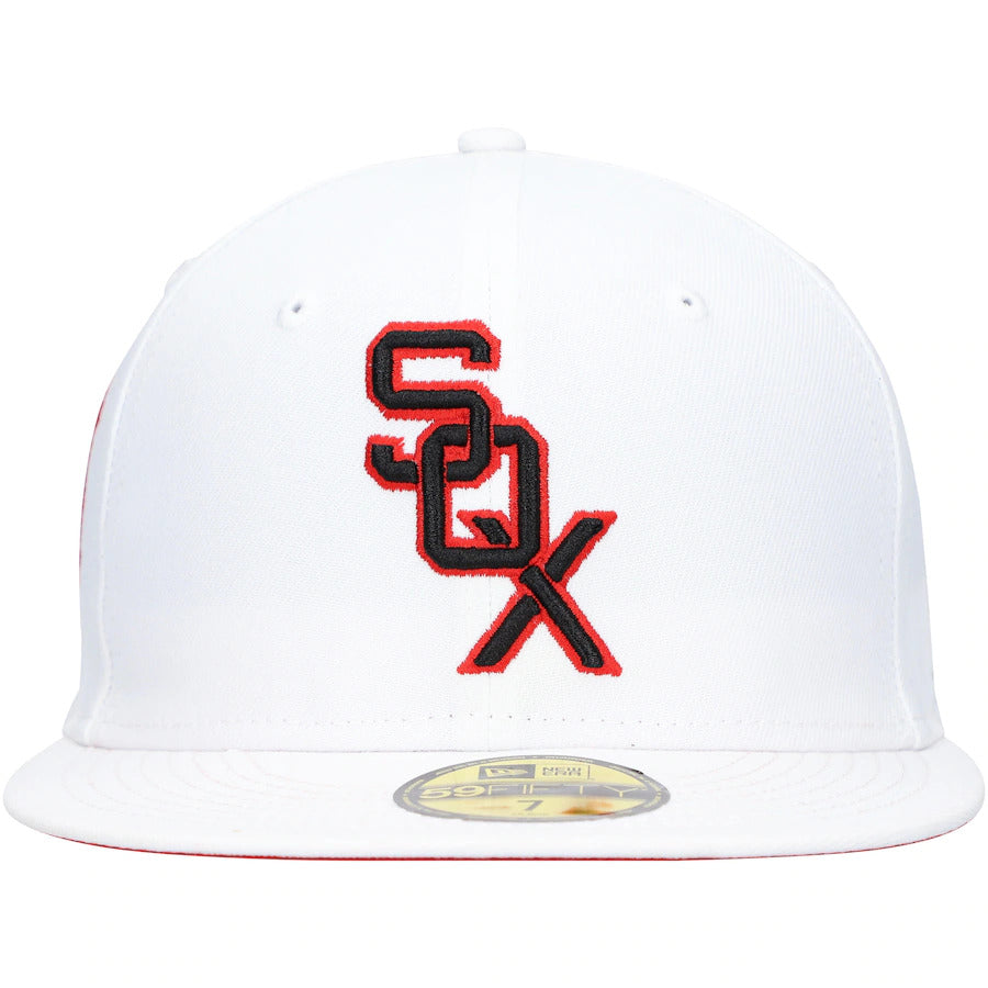 New Era White Chicago White Sox 50th Anniversary Patch Red Undervisor 59FIFTY Fitted Hat