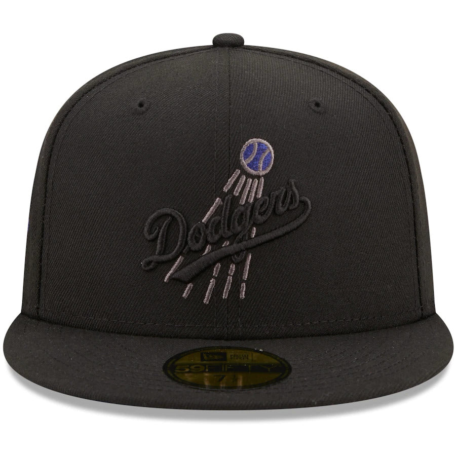 New Era Black  Los Angeles Dodgers 100th Anniversary Patch Blackout Pop Undervisor 59FIFTY Fitted Hat