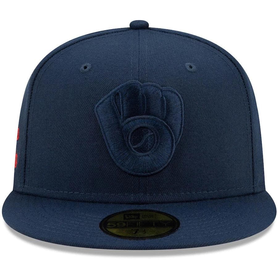 New Era Milwaukee Brewers Navy Cooperstown Collection Oceanside Red Under Visor 59FIFTY Fitted Hat