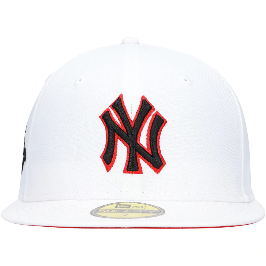 New Era White New York Yankees 100th Anniversary Patch Red Undervisor 59FIFTY Fitted Hat