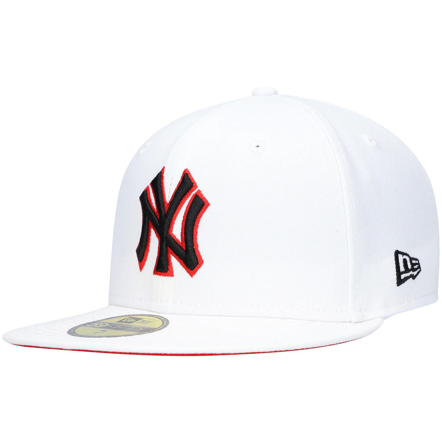 New Era White New York Yankees 100th Anniversary Patch Red Undervisor 59FIFTY Fitted Hat