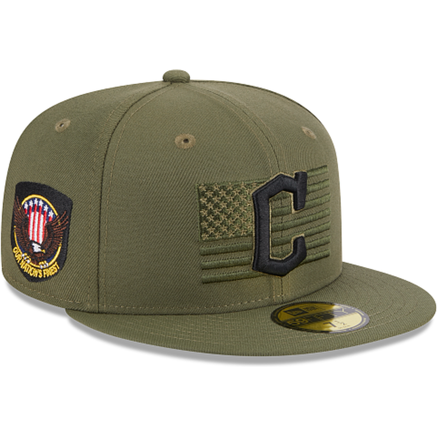 New Era Cleveland Guardians Tan Duck Camo 59FIFTY Fitted Hat, Tan, POLYESTER, Size 7 1/4, Rally House