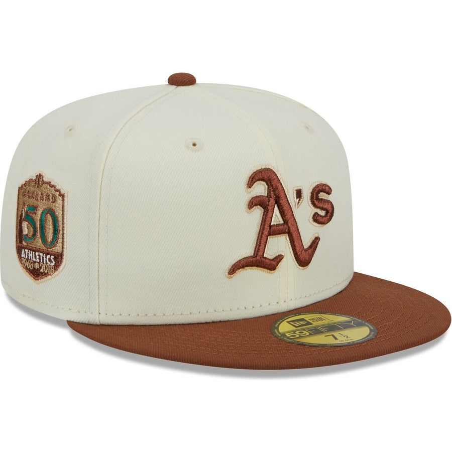 Oakland Athletics Swinging A’s New Era 59FIFTY Fitted Hat (Walnut Green Gray Under BRIM) 8