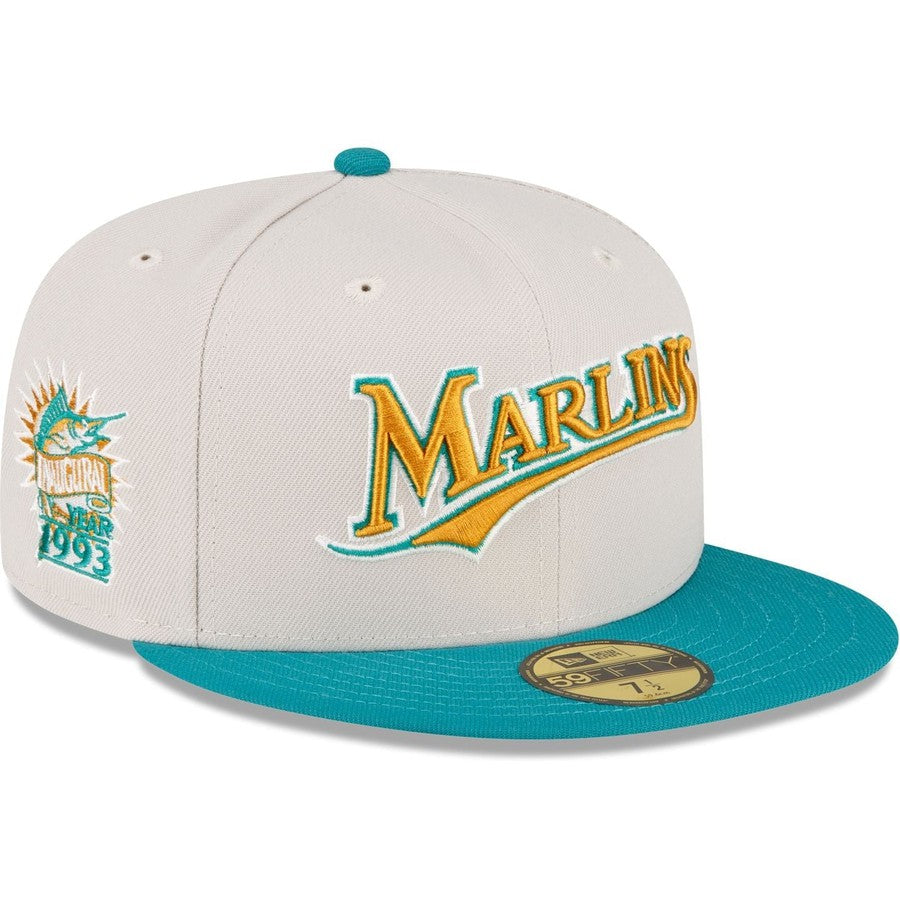 New Era Florida Marlins 10th Anniversary Vegas Script Two Tone Edition  59Fifty Fitted Hat, DROPS