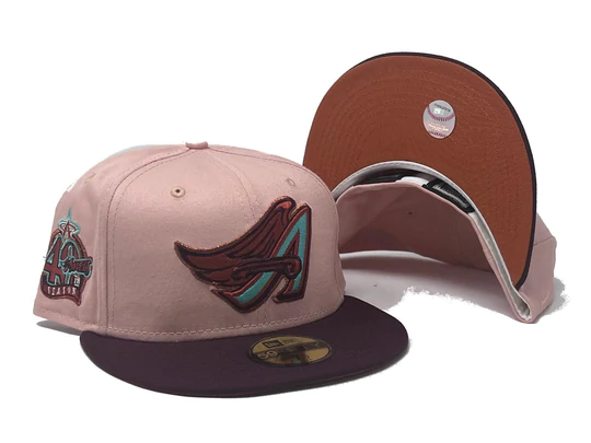 New Era Anaheim Angels Soft Salmon Pink/Maroon 40th Anniversary 59FIFTY Fitted Hat