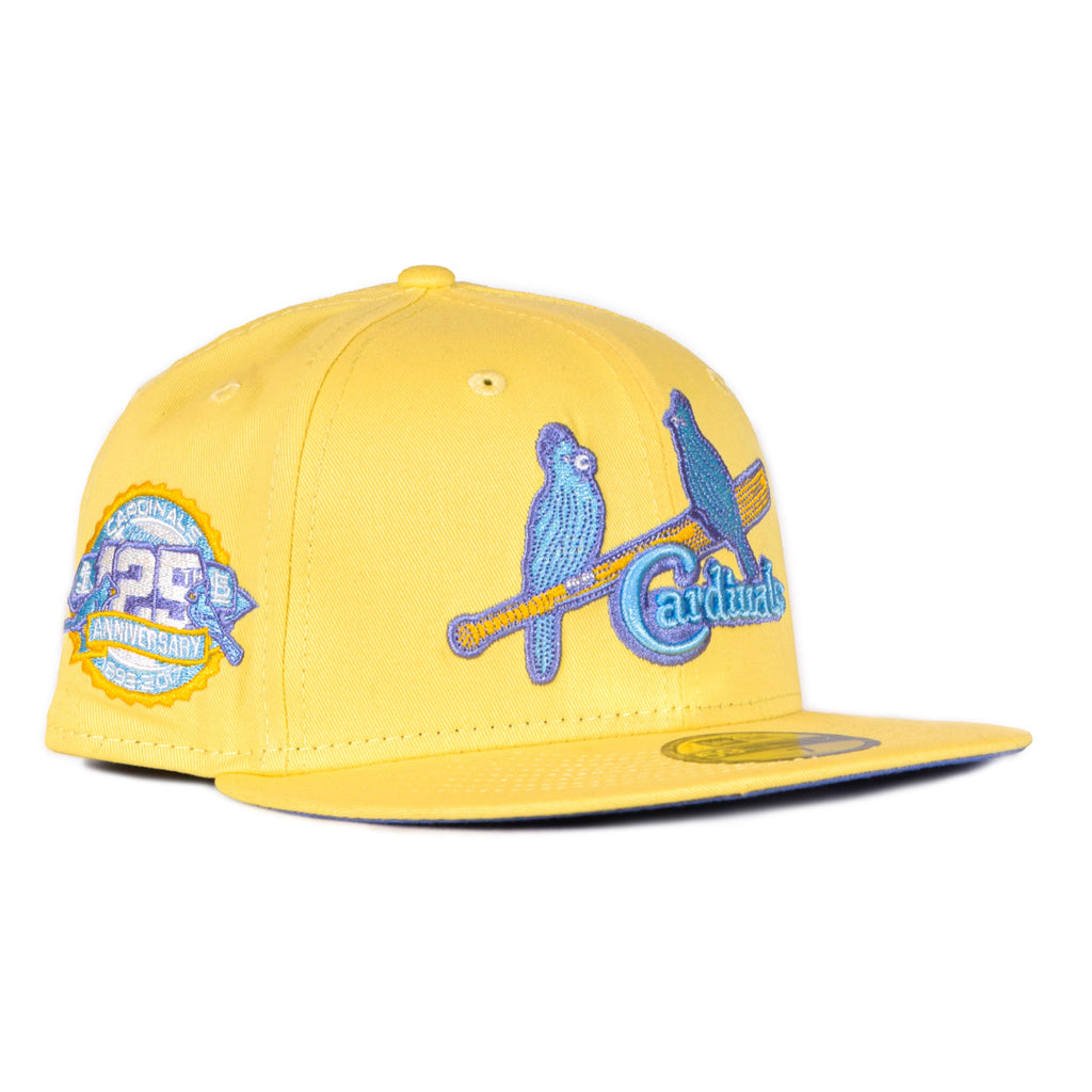 New Era St. Louis Cardinals Yellow 25th Anniversary Lavender Undervisor 59FIFTY Fitted Hat