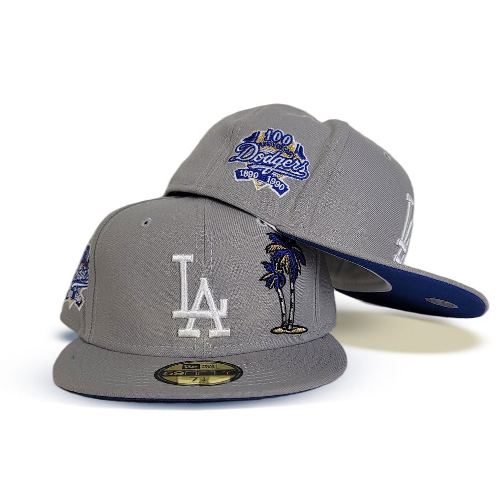 New Era Los Angeles Dodgers Gray/Royal Blue Palm tree 100th Anniversary 59FIFTY Fitted Hat