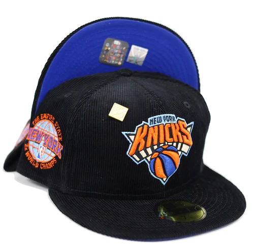 New Era New York Knicks Black Corduroy 2x World Champs 59FIFTY Fitted Hat