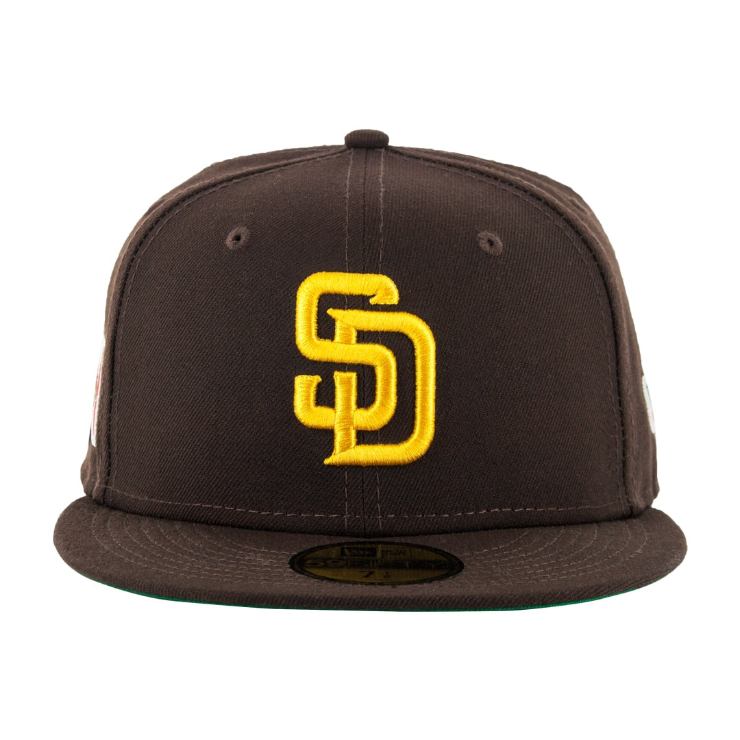 A detail she of the Mexico Series logo on the hat of a San Diego