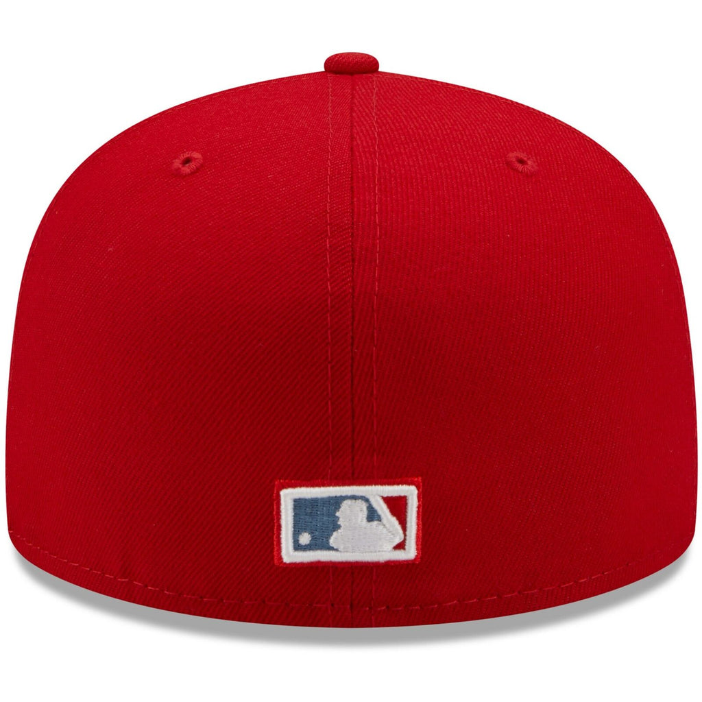 New Era Texas Rangers Scarlet Red 2010 World Series Blue Undervisor 59FIFTY Fitted Hat