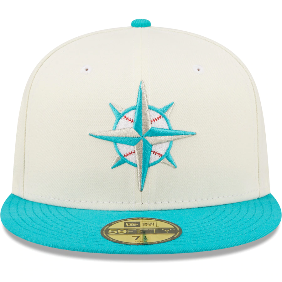 New Era Seattle Mariners White/Aqua Cooperstown Collection Kingdome Chrome 59FIFTY Fitted Hat