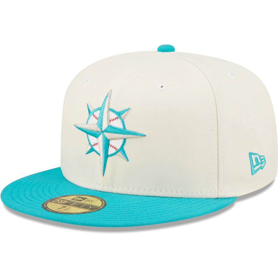 New Era Seattle Mariners White/Aqua Cooperstown Collection Kingdome Chrome 59FIFTY Fitted Hat