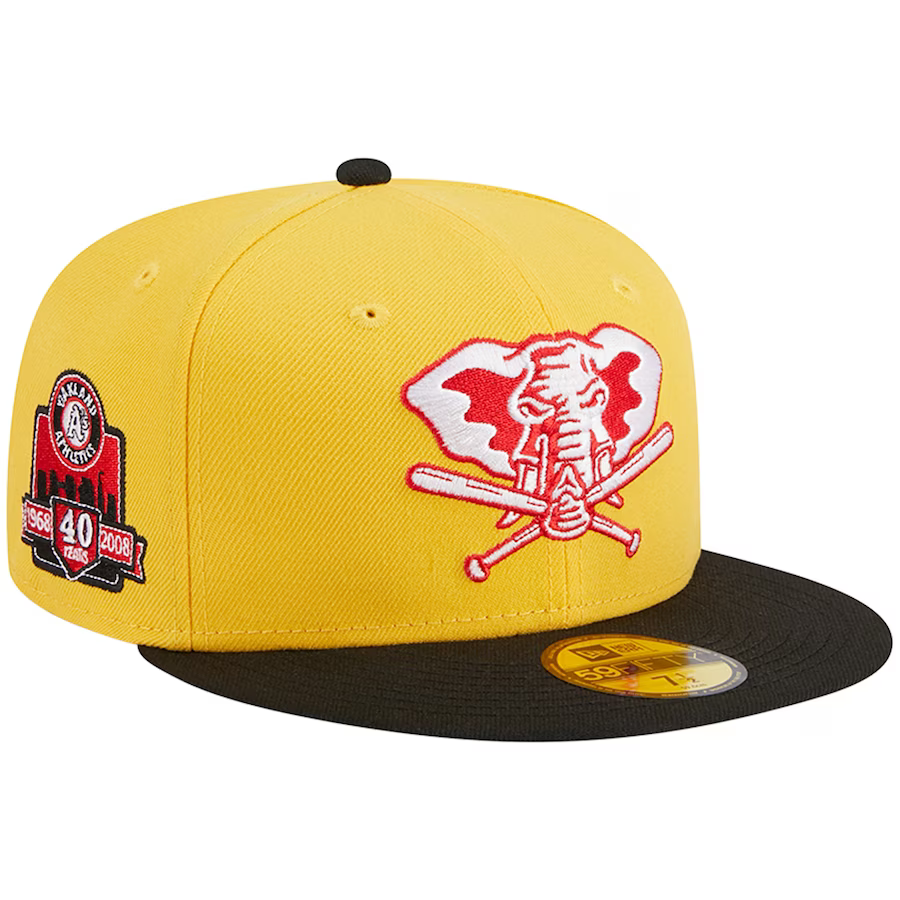 Cap - New Era Fitted, Yellow Embroidered Oakland Oaks Logo 7 5/8 / Tidal Wave