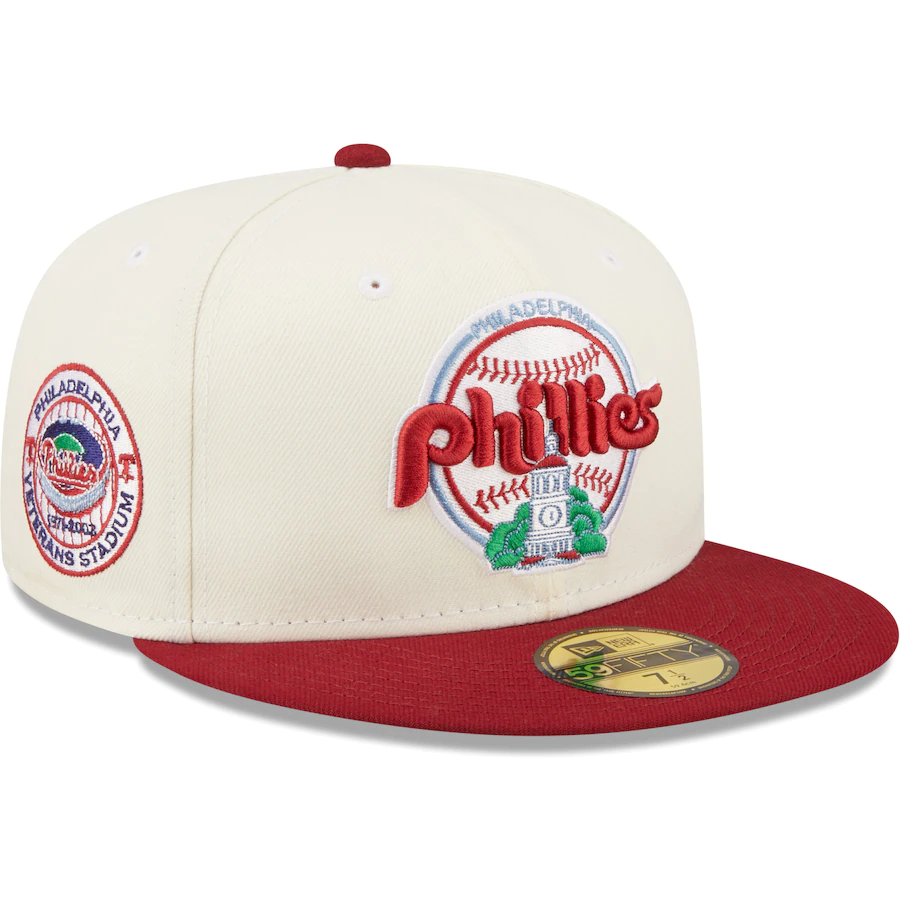 New Era Philadelphia Phillies White/Burgundy Cooperstown Collection Veterans Stadium Chrome 59FIFTY Fitted Hat