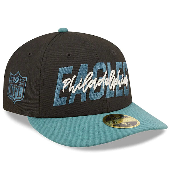 New Era Philadelphia Eagles  Black/Midnight Green 2022 NFL Draft Low Profile 59FIFTY Fitted Hat