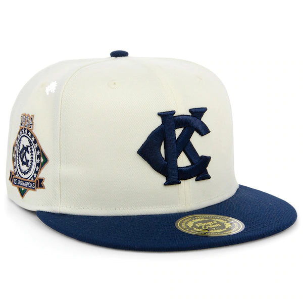 New York Black Yankees Rings & Crwns Team Fitted Hat - Cream/Navy