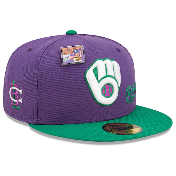 New Era MLB x Big League Chew  Milwaukee Brewers Ground Ball Grape Flavor Pack 59FIFTY Fitted Hat - Purple/Green