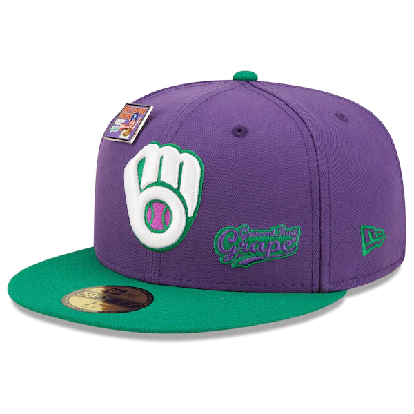 New Era MLB x Big League Chew  Milwaukee Brewers Ground Ball Grape Flavor Pack 59FIFTY Fitted Hat - Purple/Green