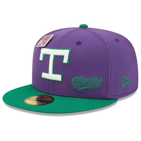 New Era MLB x Big League Chew  Texas Rangers Ground Ball Grape Flavor Pack 59FIFTY Fitted Hat - Purple/Green