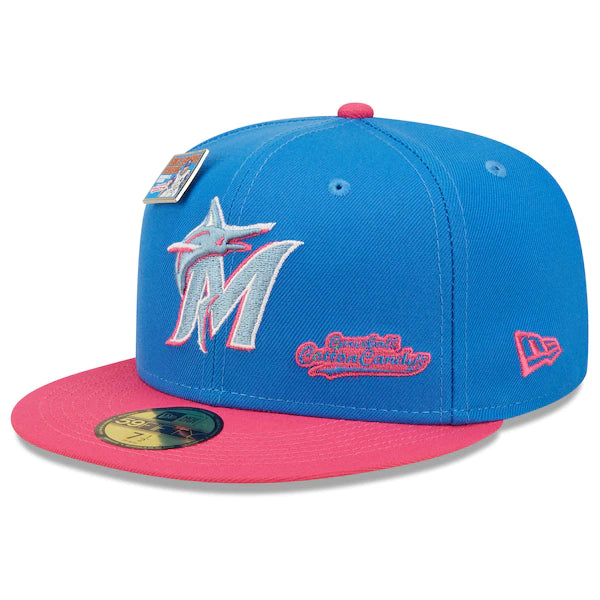 New Era MLB x Big League Chew  Miami Marlins Curveball Cotton Candy Flavor Pack 59FIFTY Fitted Hat - Blue/Pink