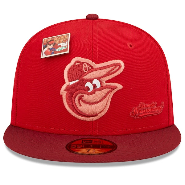 New Era MLB x Big League Chew  Baltimore Orioles Slammin' Strawberry Flavor Pack 59FIFTY Fitted Hat - Scarlet/Cardinal