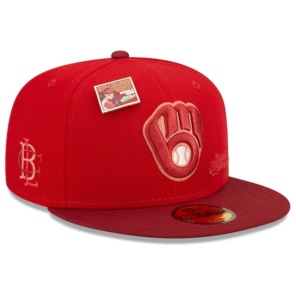 New Era MLB x Big League Chew  Milwaukee Brewers Slammin' Strawberry Flavor Pack 59FIFTY Fitted Hat - Scarlet/Cardinal