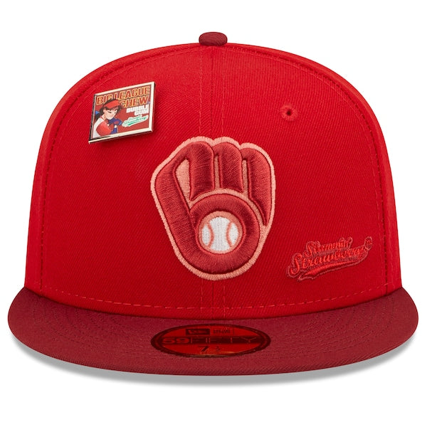 New Era MLB x Big League Chew  Milwaukee Brewers Slammin' Strawberry Flavor Pack 59FIFTY Fitted Hat - Scarlet/Cardinal