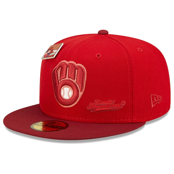 New Era MLB x Big League Chew  Milwaukee Brewers Slammin' Strawberry Flavor Pack 59FIFTY Fitted Hat - Scarlet/Cardinal