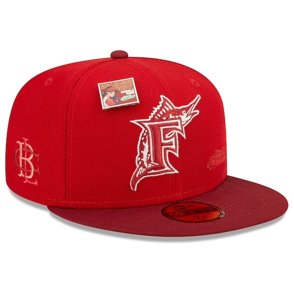 New Era MLB x Big League Chew  Florida Marlins Slammin' Strawberry Flavor Pack 59FIFTY Fitted Hat - Scarlet/Cardinal