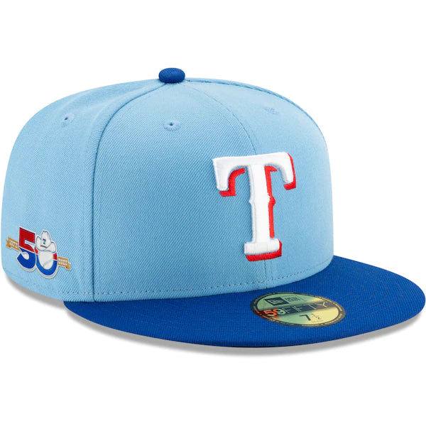 New Era Texas Rangers Light Blue/Royal 50th Anniversary Authentic Collection On-Field 59FIFTY Fitted Hat