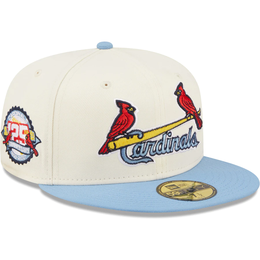 Men's New Era White/Light Blue St. Louis Cardinals Cooperstown Collection  125th Anniversary Chrome 59FIFTY Fitted Hat