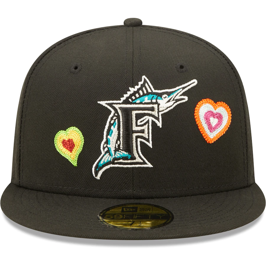 New Era Florida Marlins Black Chain Stitch Heart 59FIFTY Fitted Hat